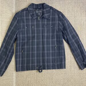 INC Mens Medium Plaid 100% Cotton Jacket Coat Gray And Black Full Zip Lined